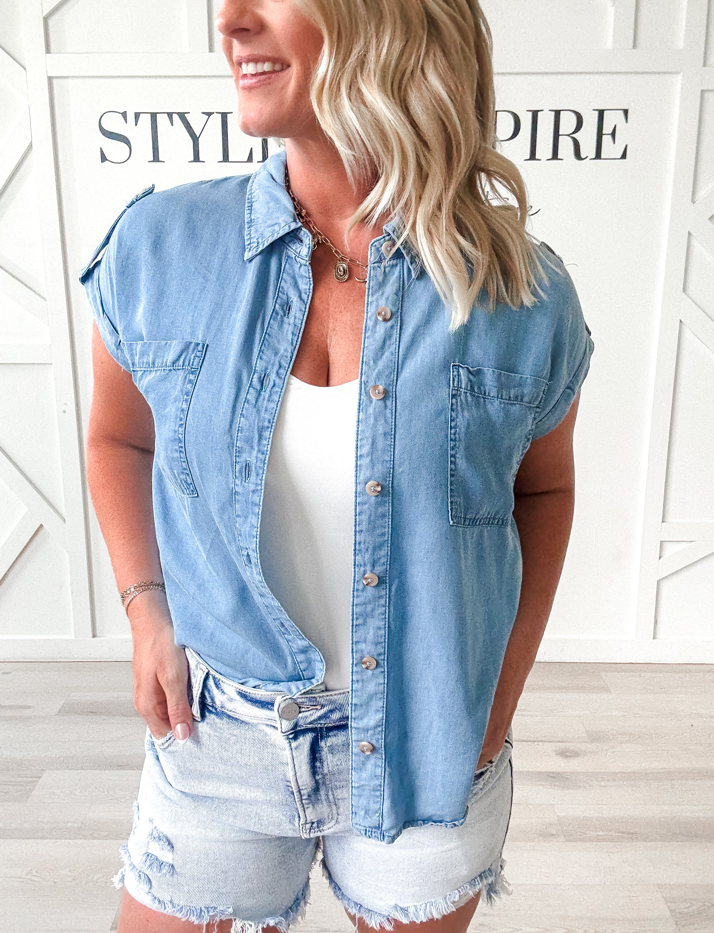 Myra Chambray Tab Sleeve Shirt