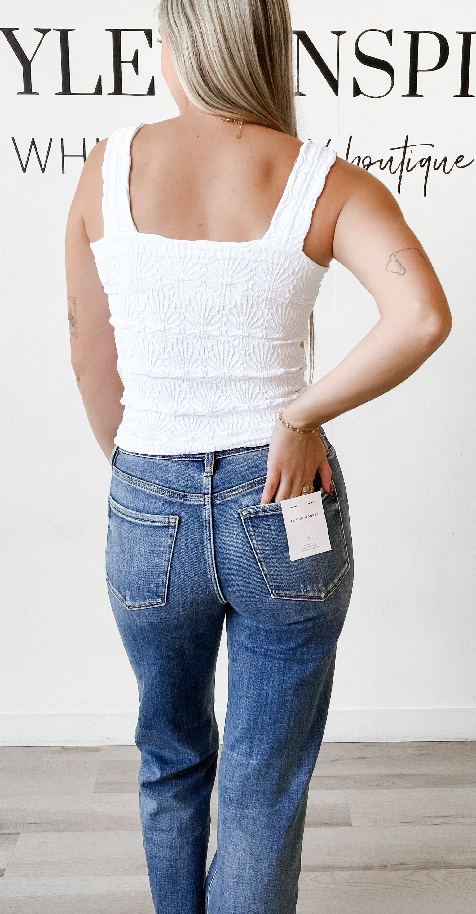 Nikibiki Lace Textured Square Neck Top