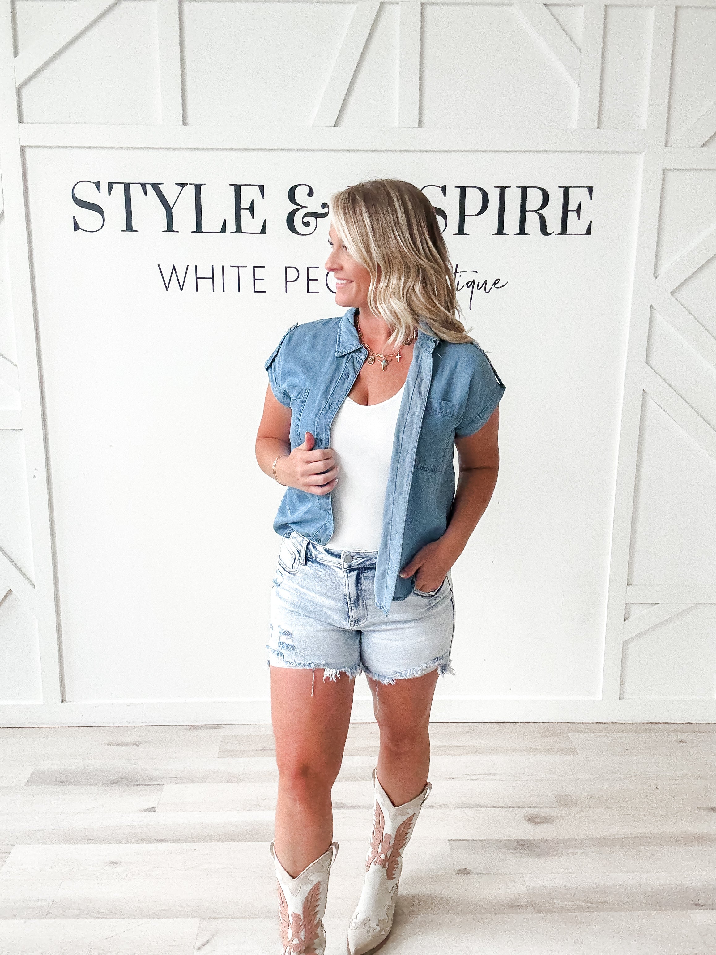 Myra Chambray Tab Sleeve Shirt