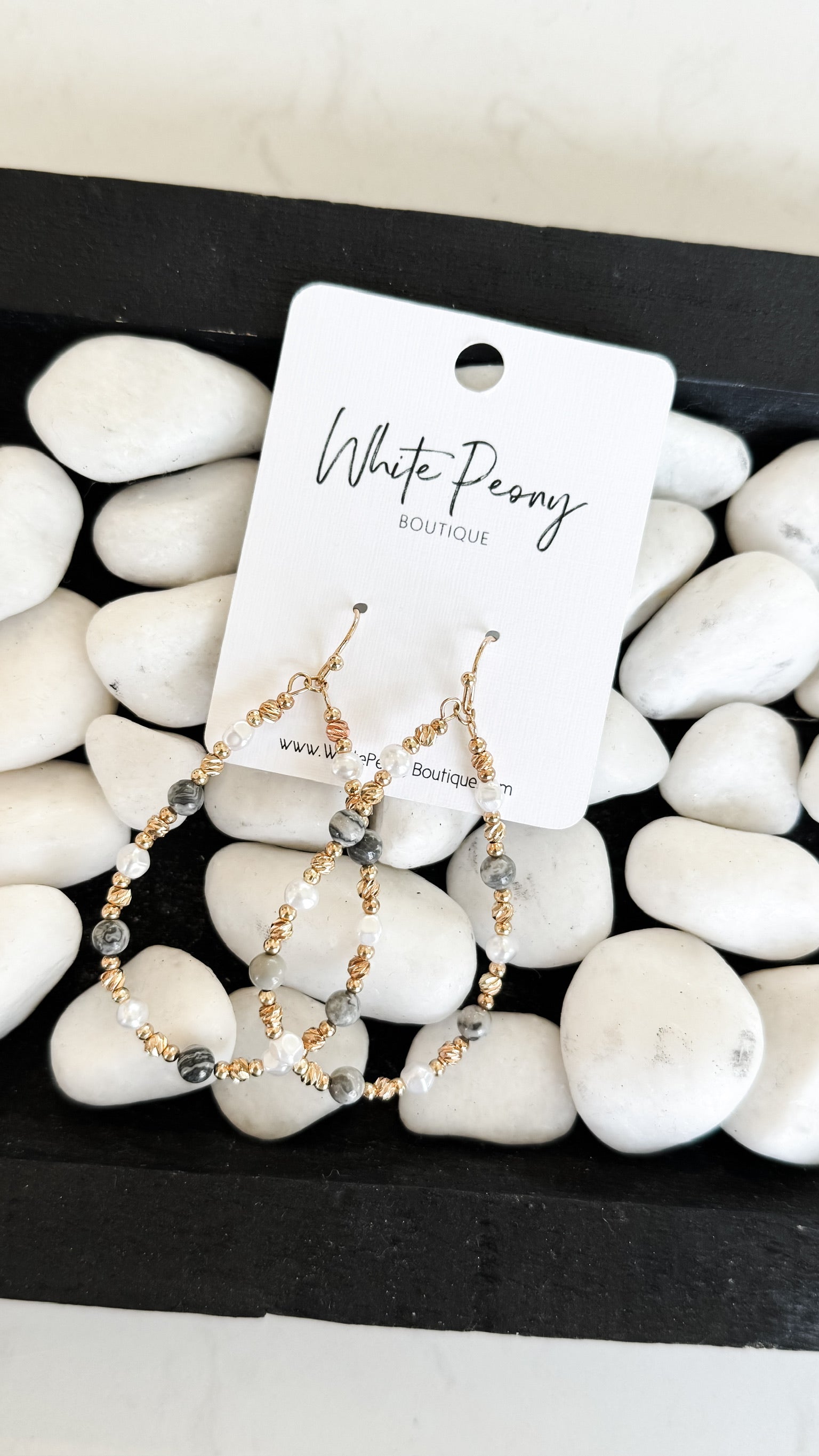 Mixed Stone and Pearl Open Teardrop Earrings