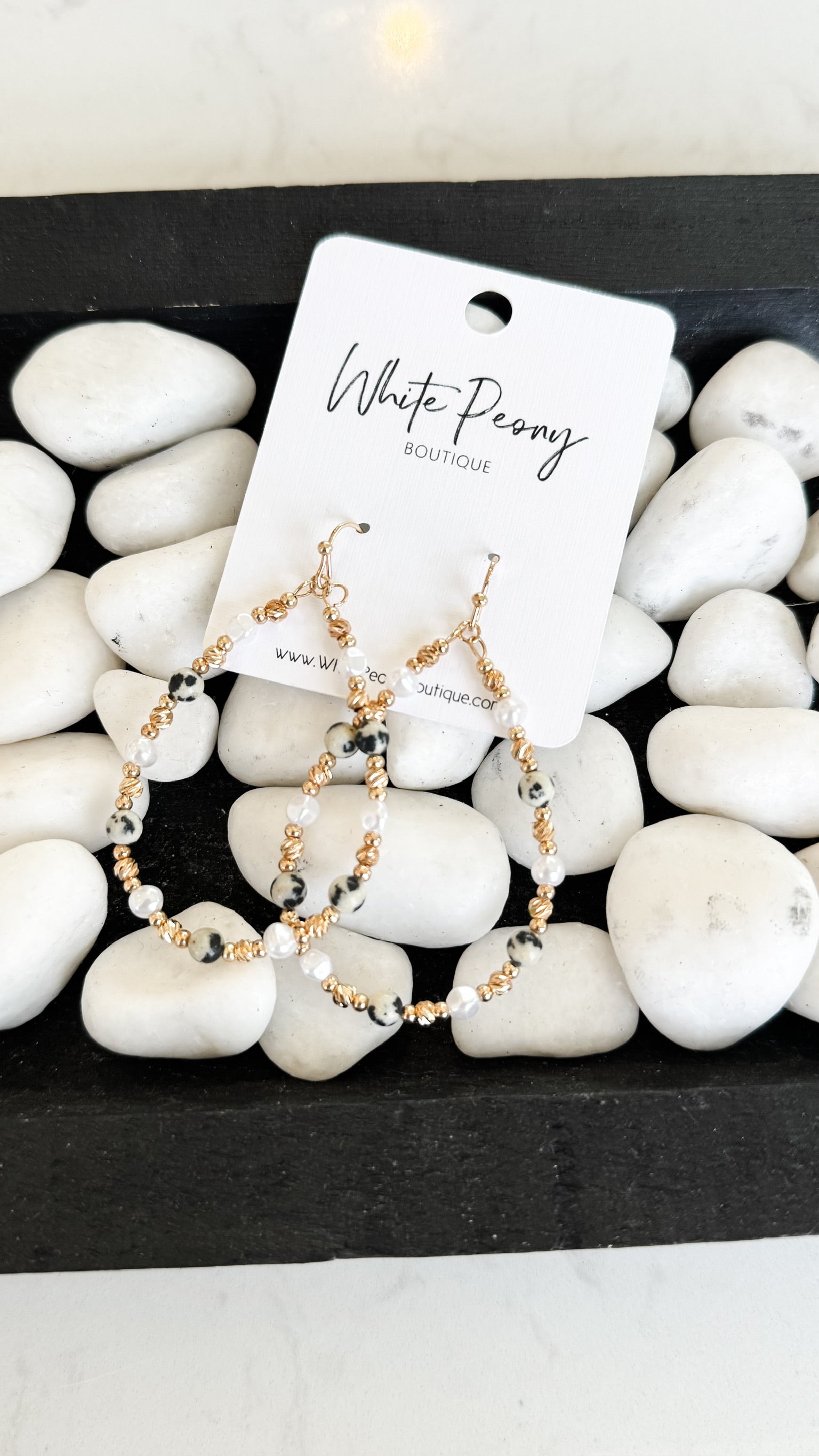 Mixed Stone and Pearl Open Teardrop Earrings