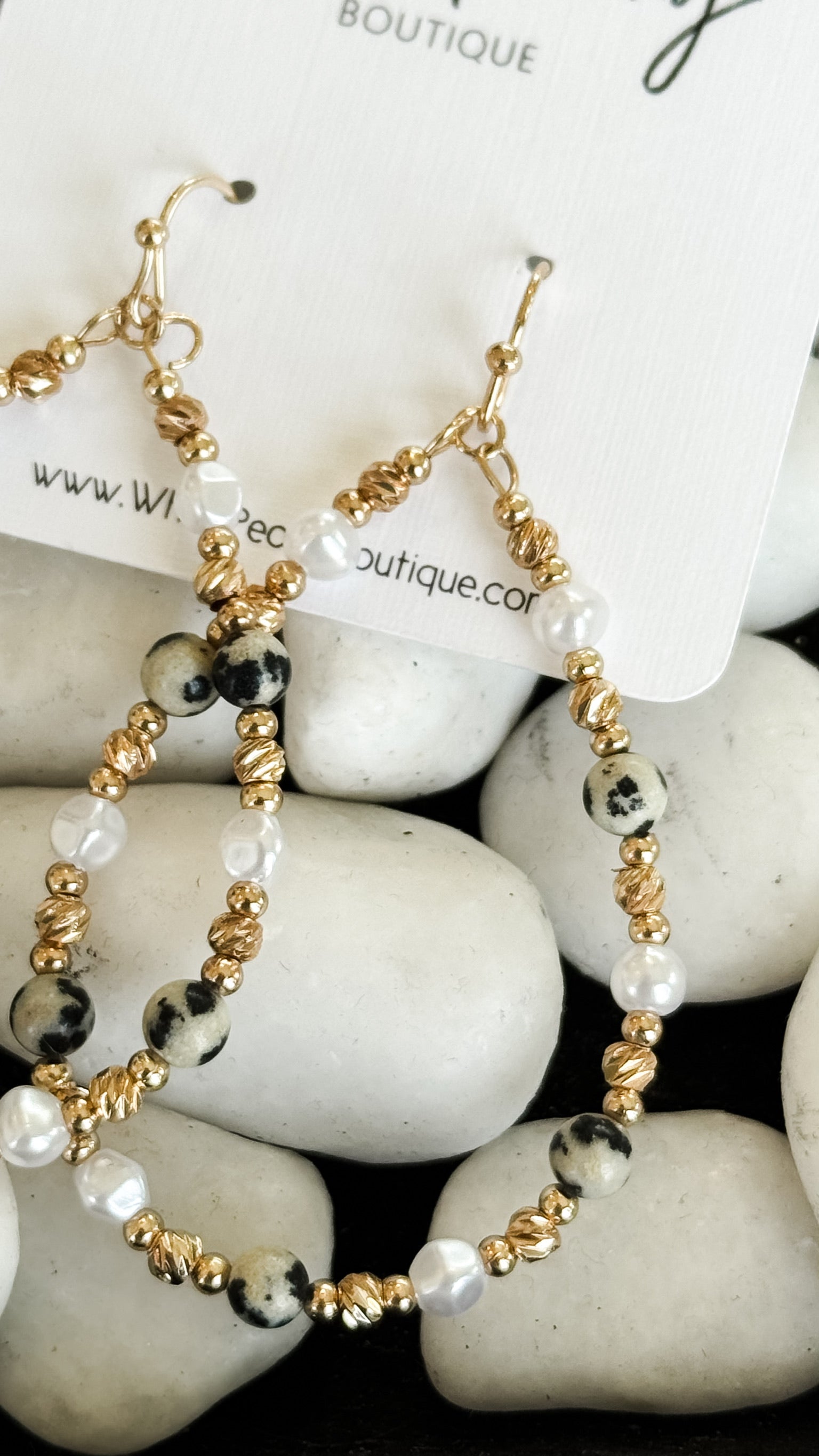 Mixed Stone and Pearl Open Teardrop Earrings
