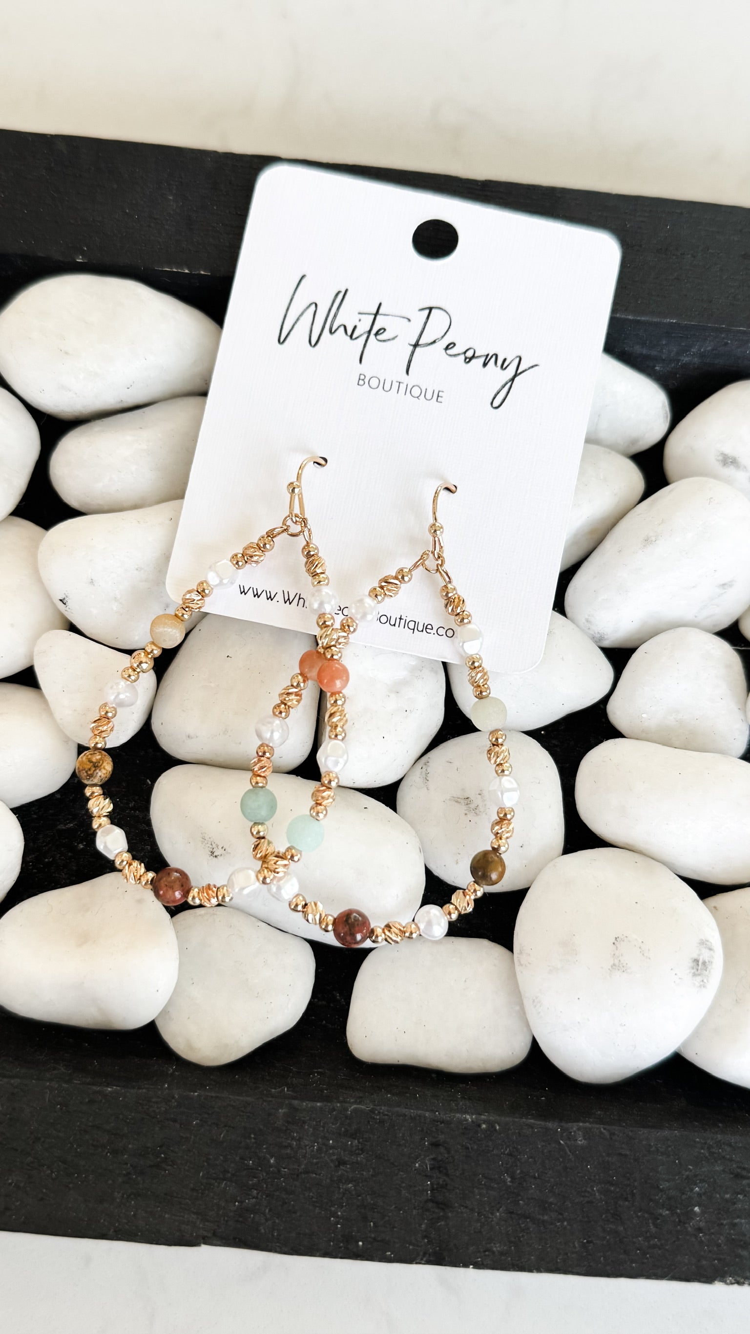 Mixed Stone and Pearl Open Teardrop Earrings