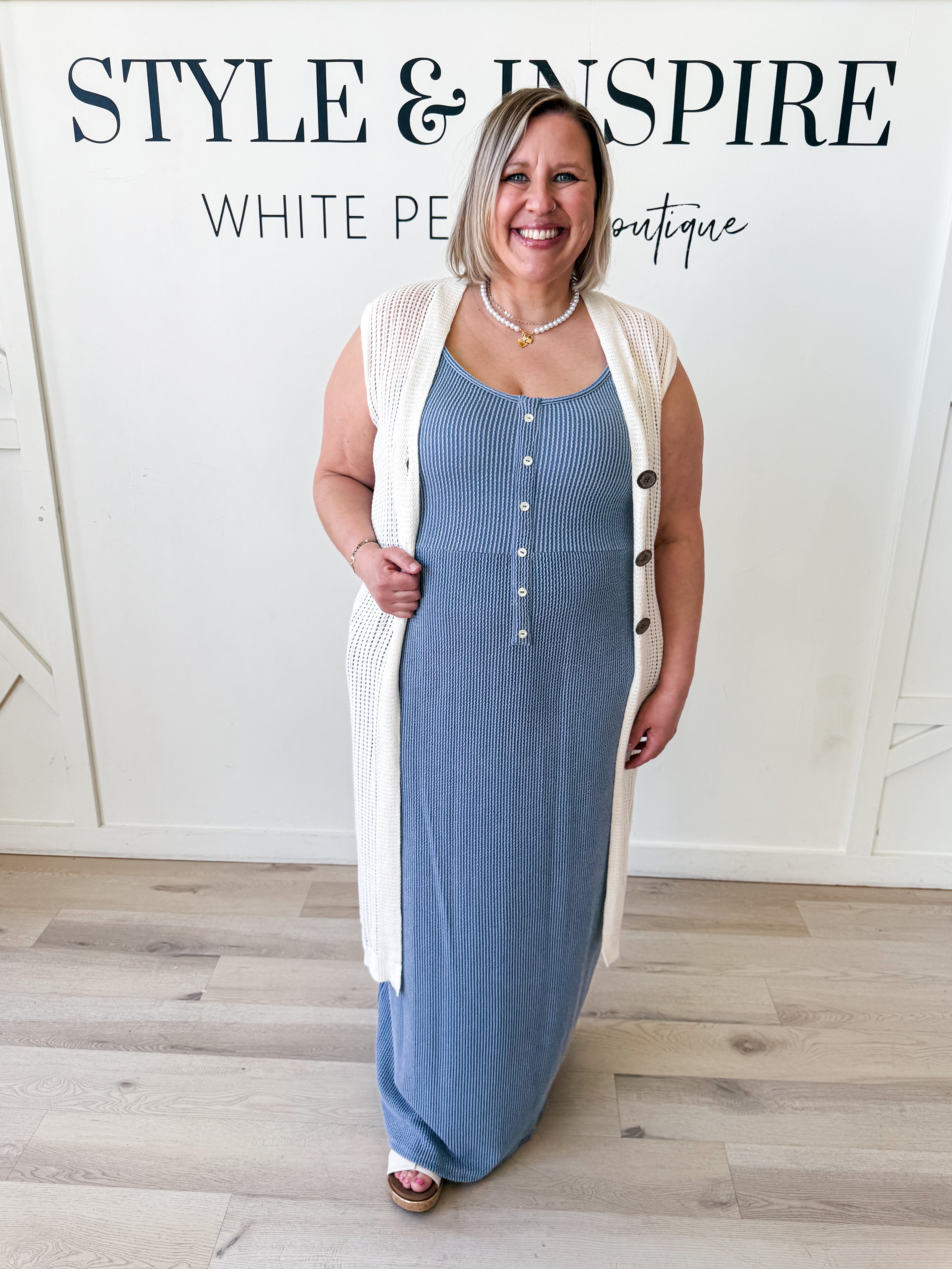 Darla Rib Button Front Maxi Dress