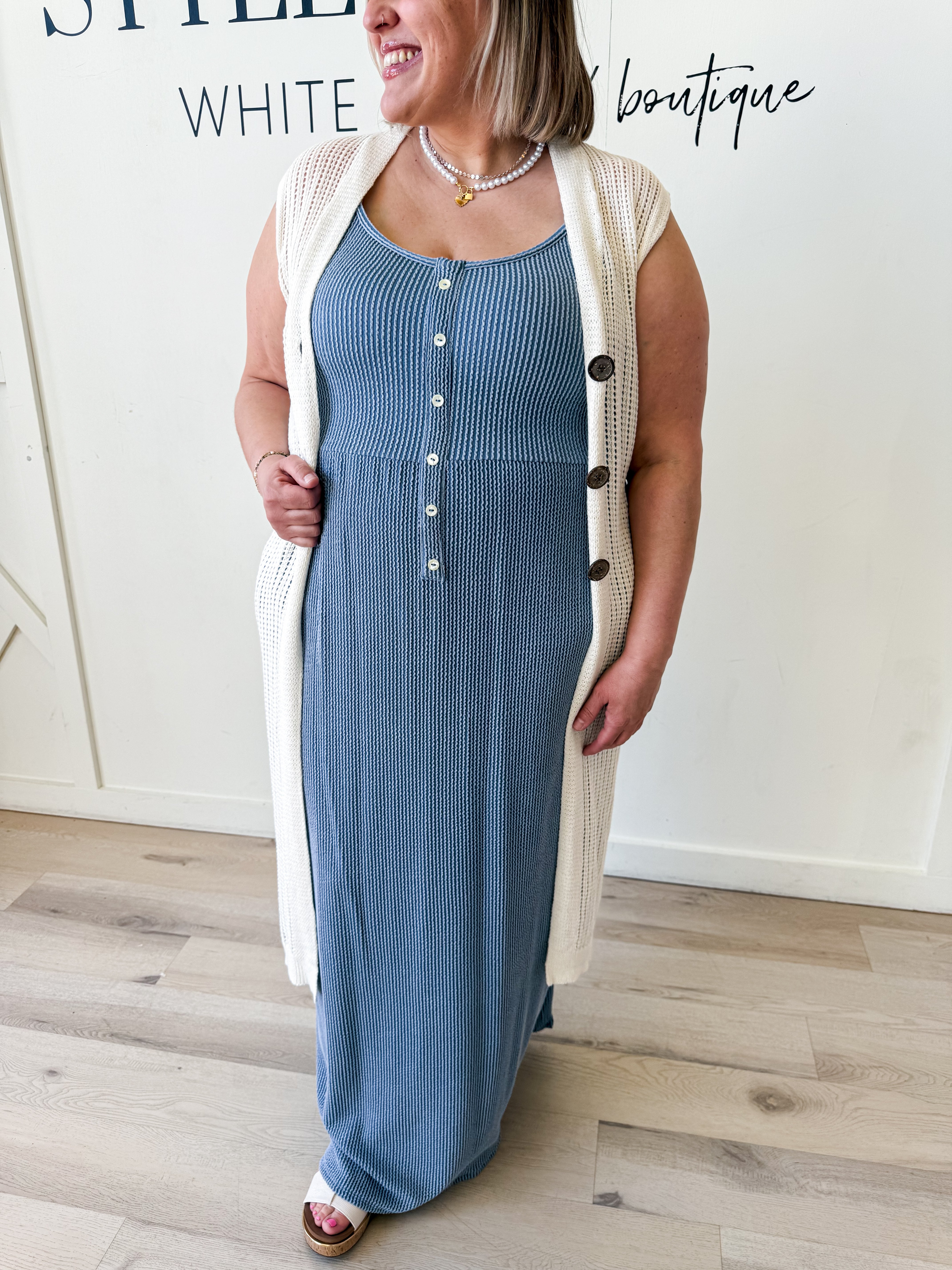 Darla Rib Button Front Maxi Dress