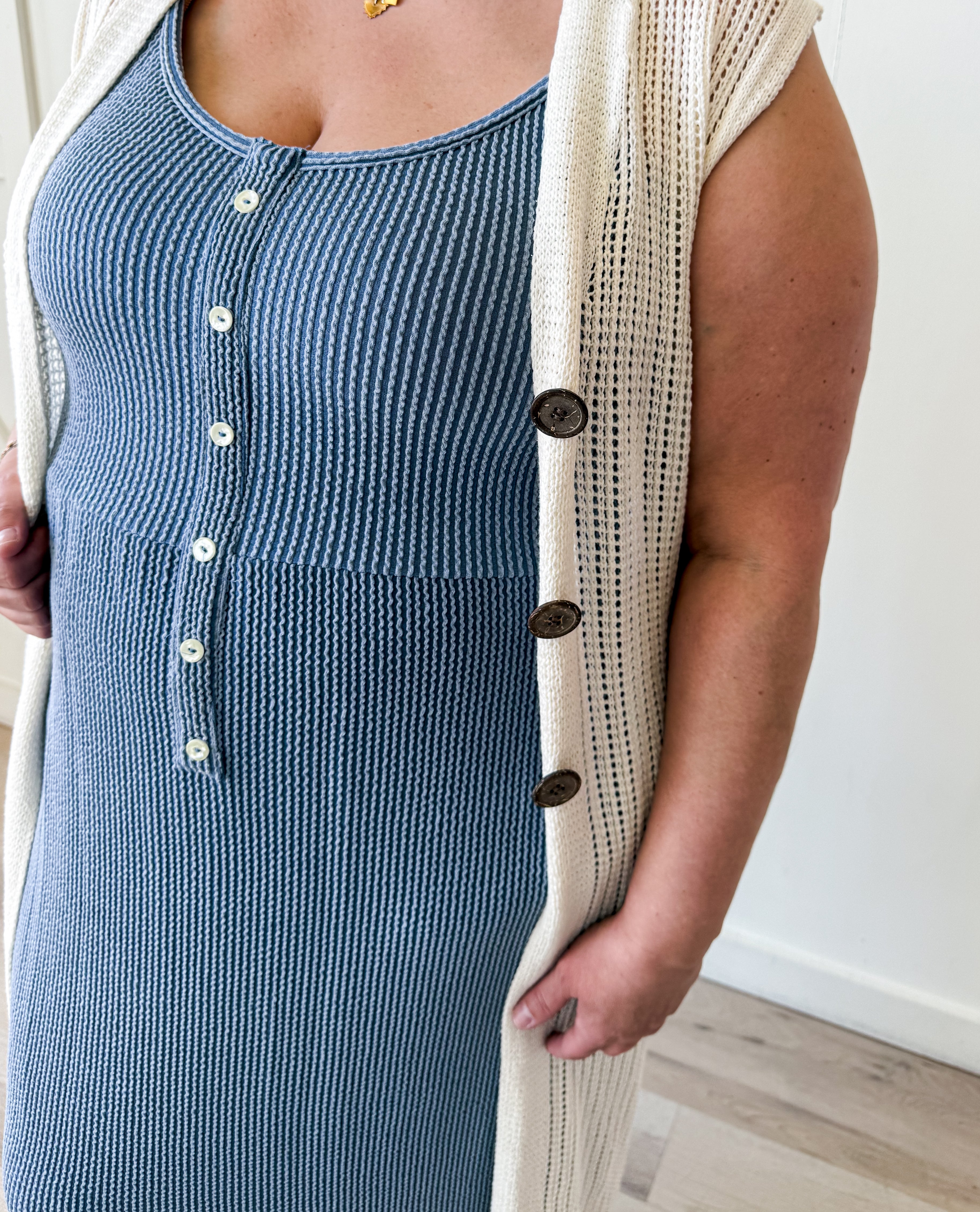 Darla Rib Button Front Maxi Dress