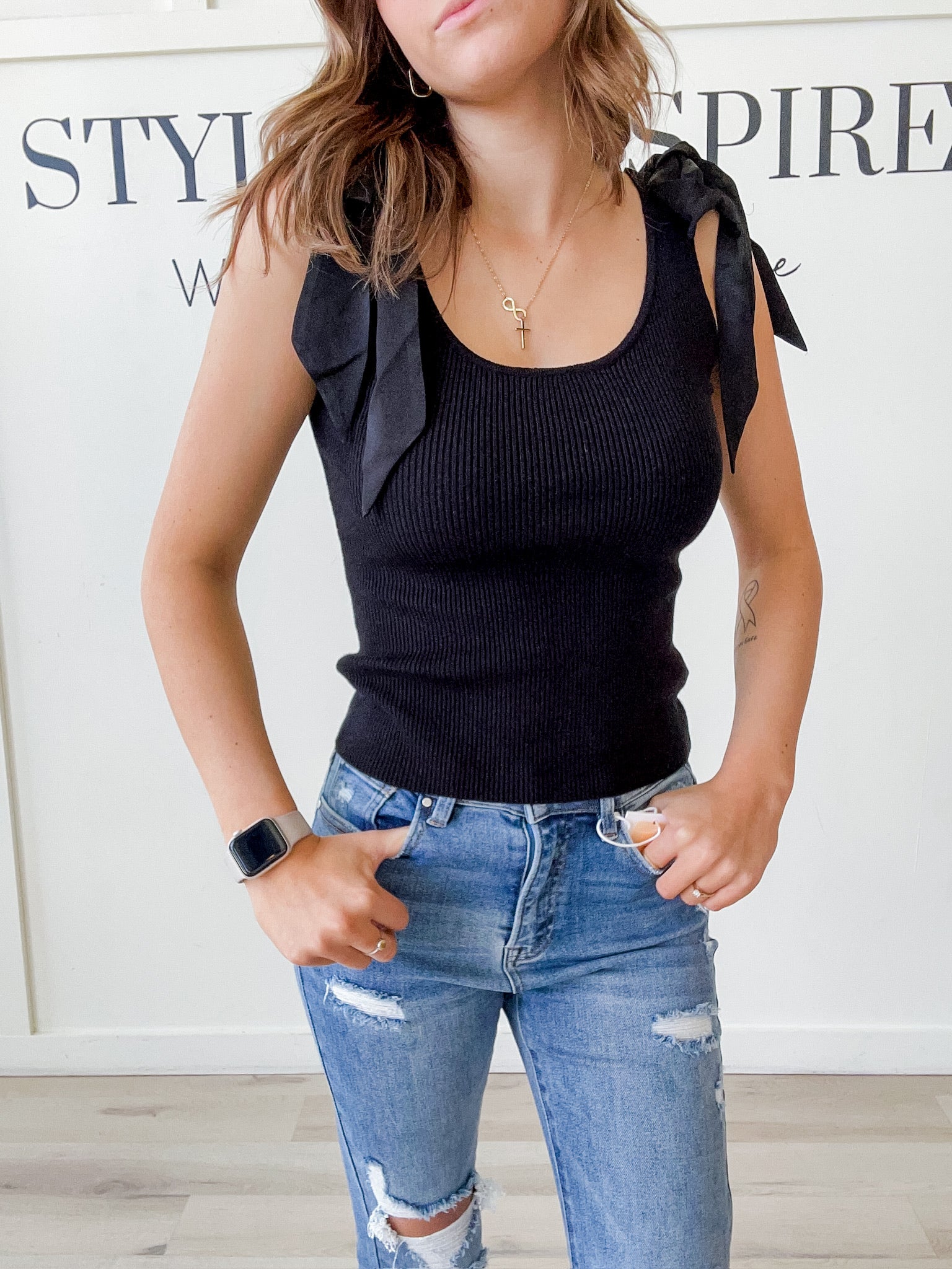 Brynn Shoulder Bow Sweater Tank *FINAL SALE*