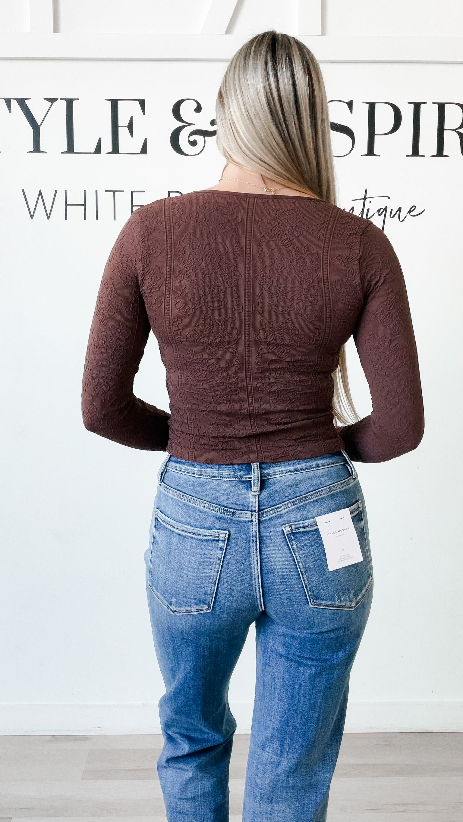 NikiBiki Lace Textured V-Neck Top
