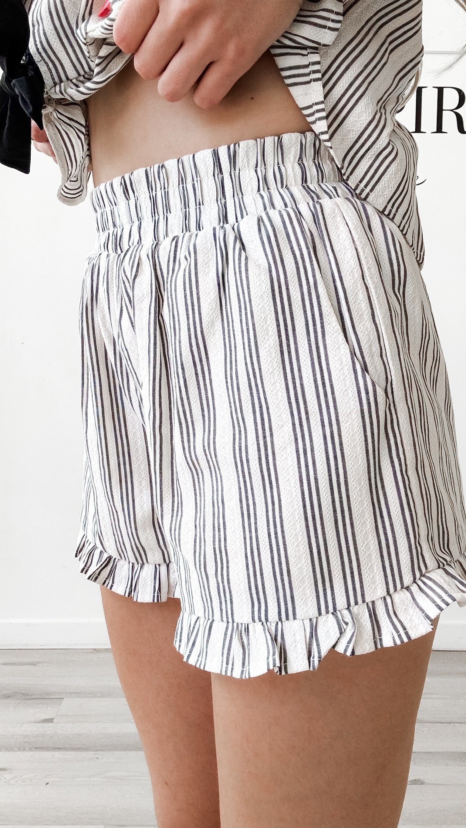 Kate Stripe Ruffle Trim Shorts