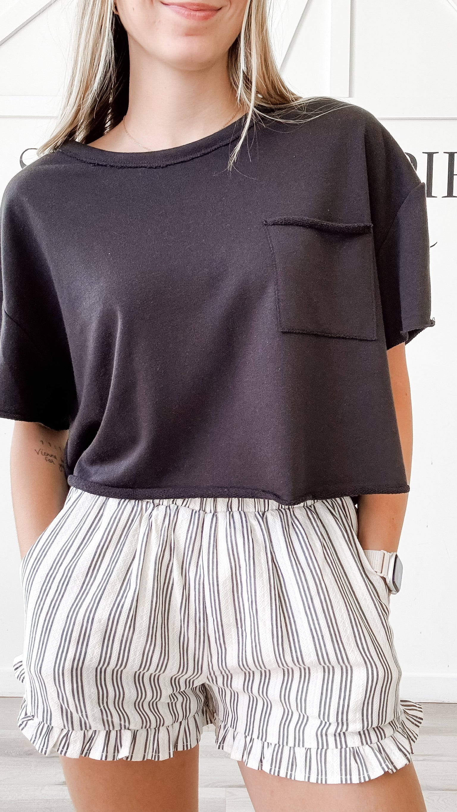 Kate Stripe Ruffle Trim Shorts