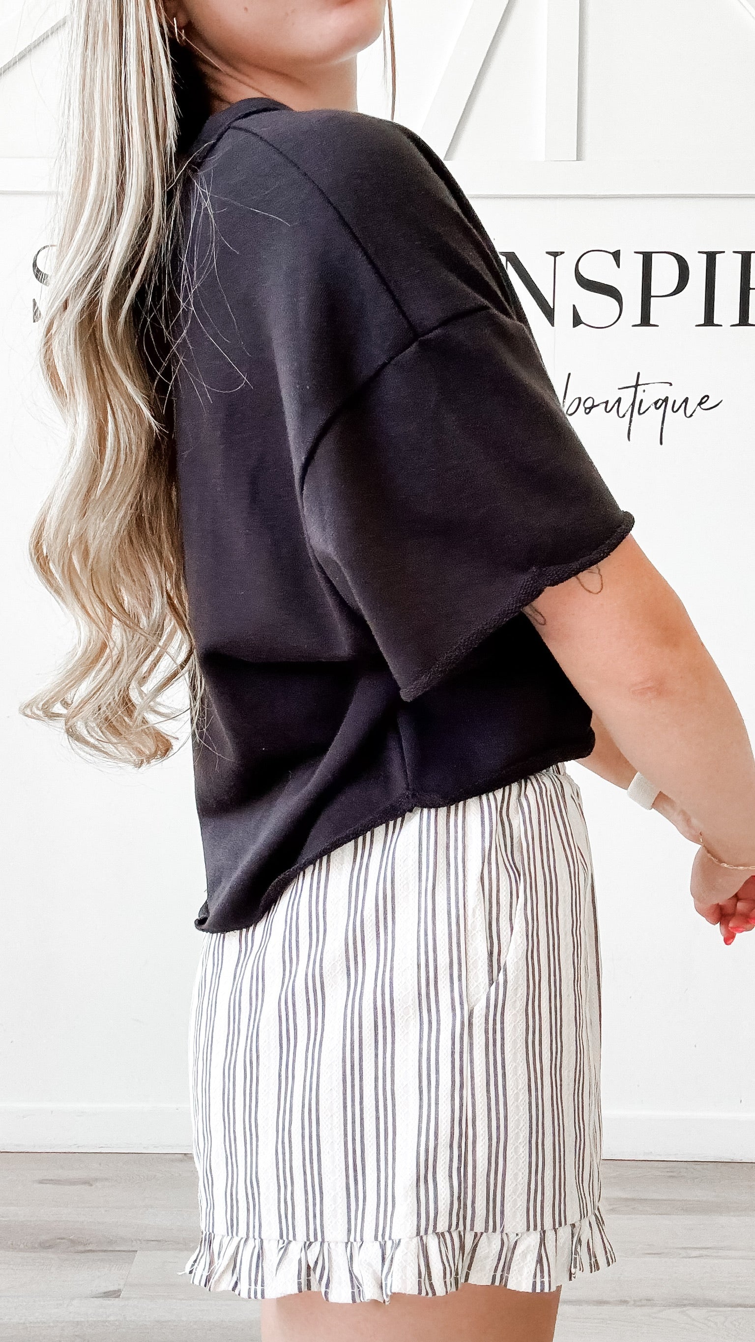 Kate Stripe Ruffle Trim Shorts