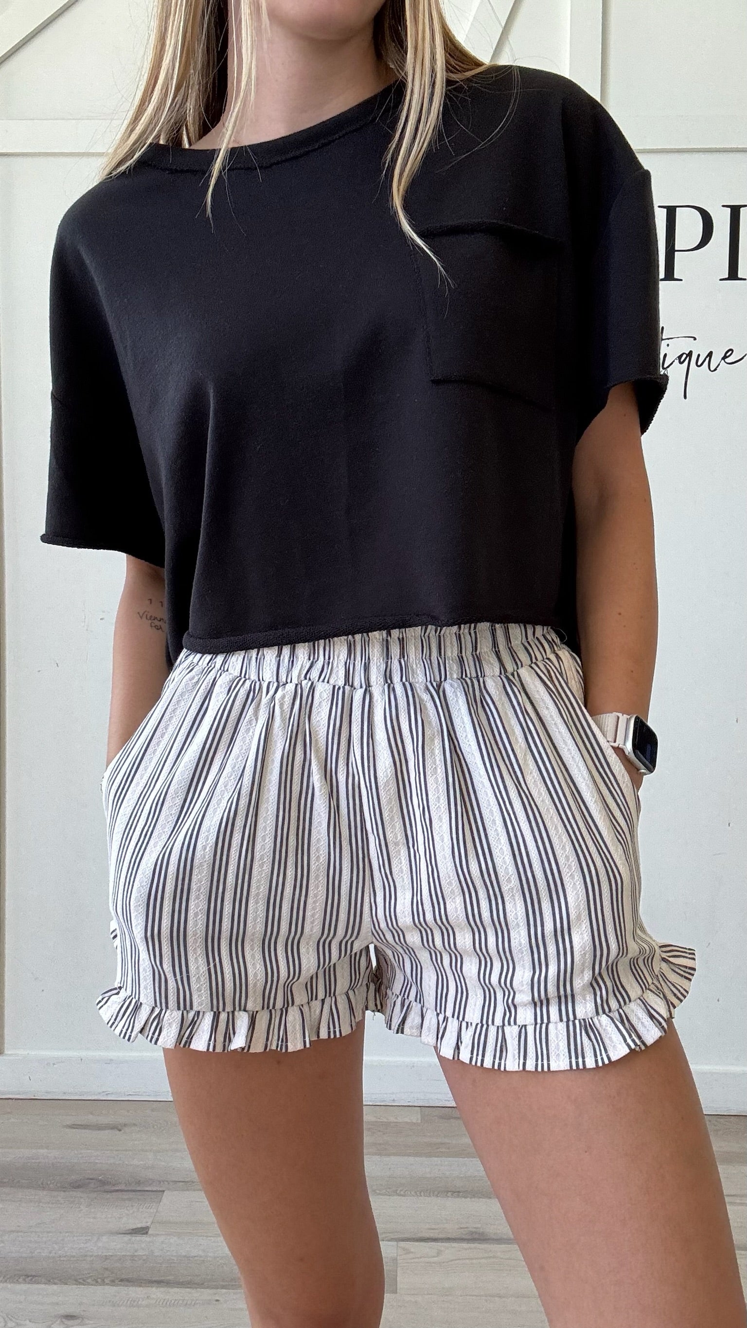 Kate Stripe Ruffle Trim Shorts