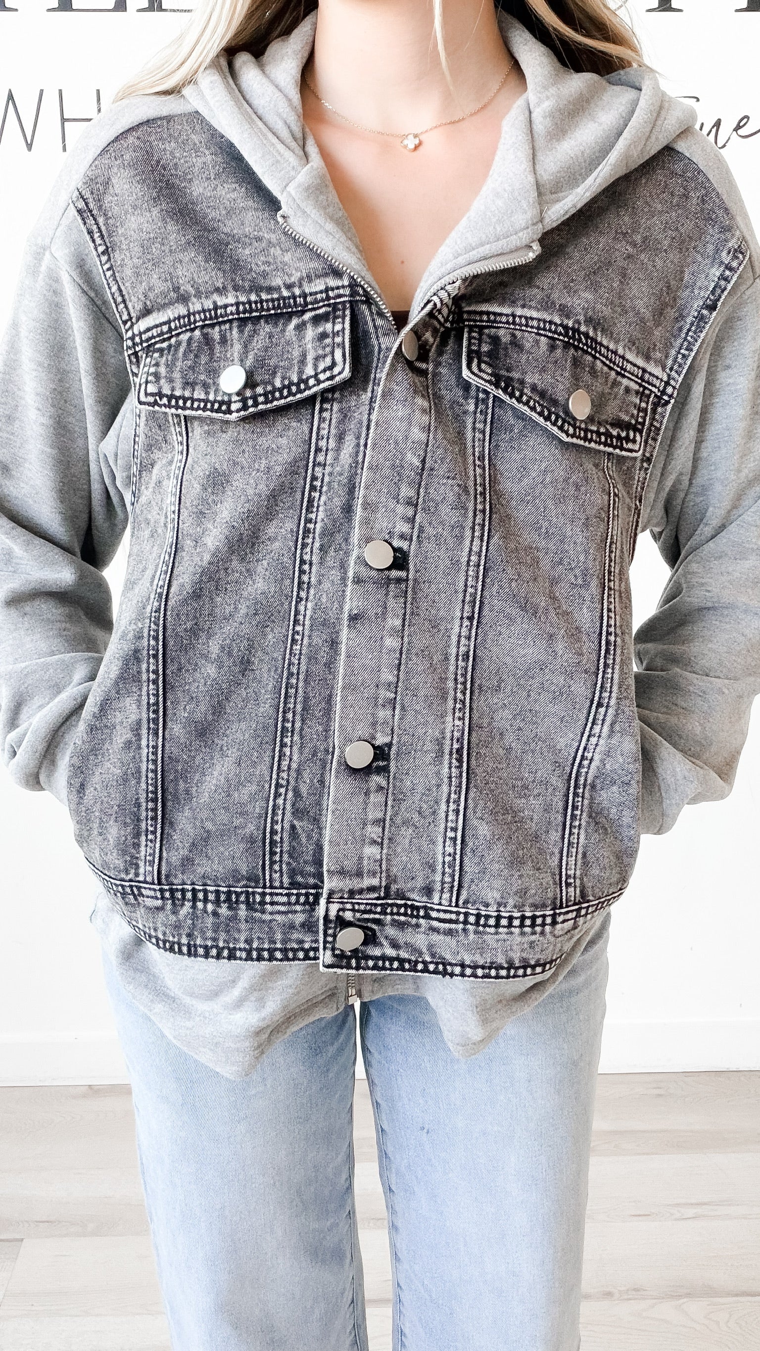 Archie Denim Contrast Front Zip Hoodie