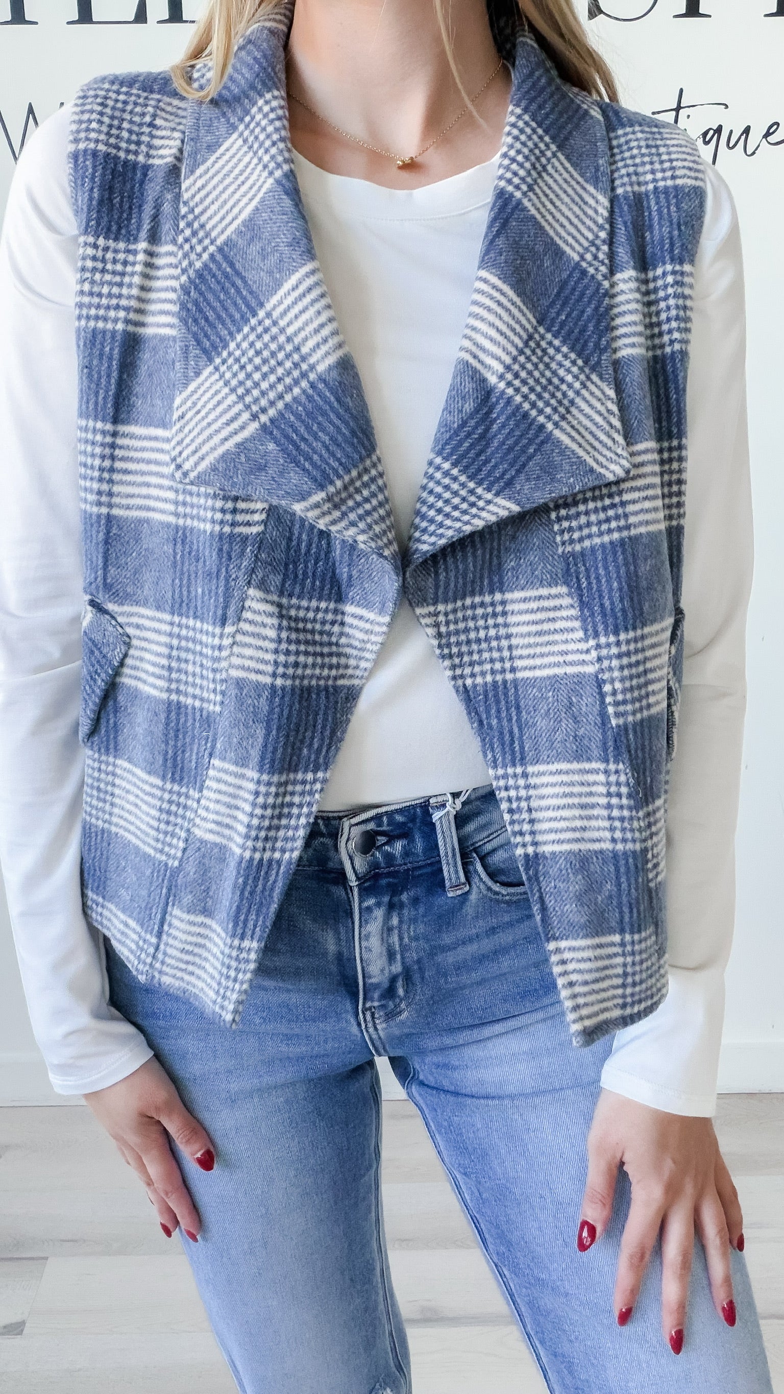 Mary Plaid Open Front Vest