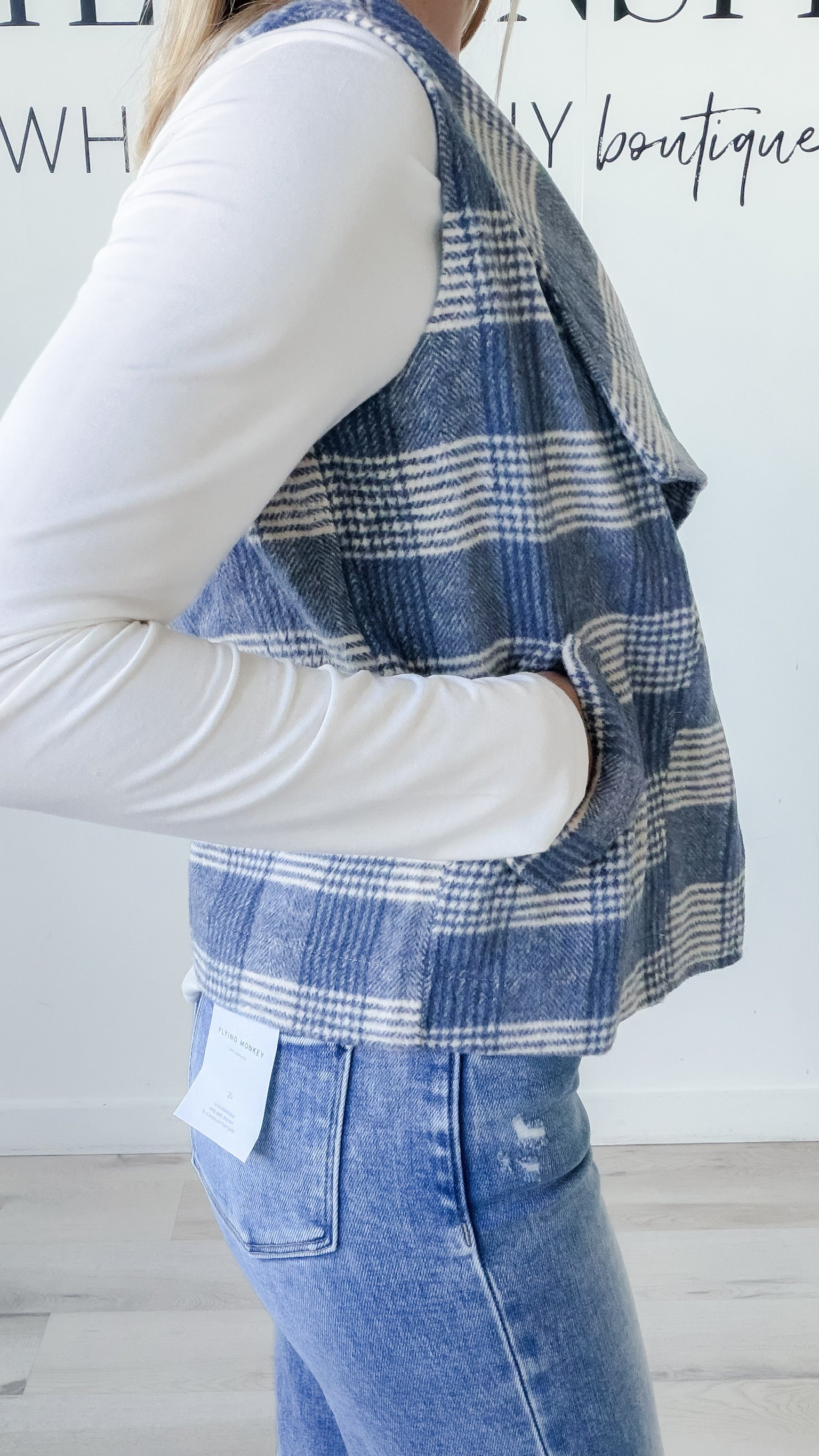 Mary Plaid Open Front Vest