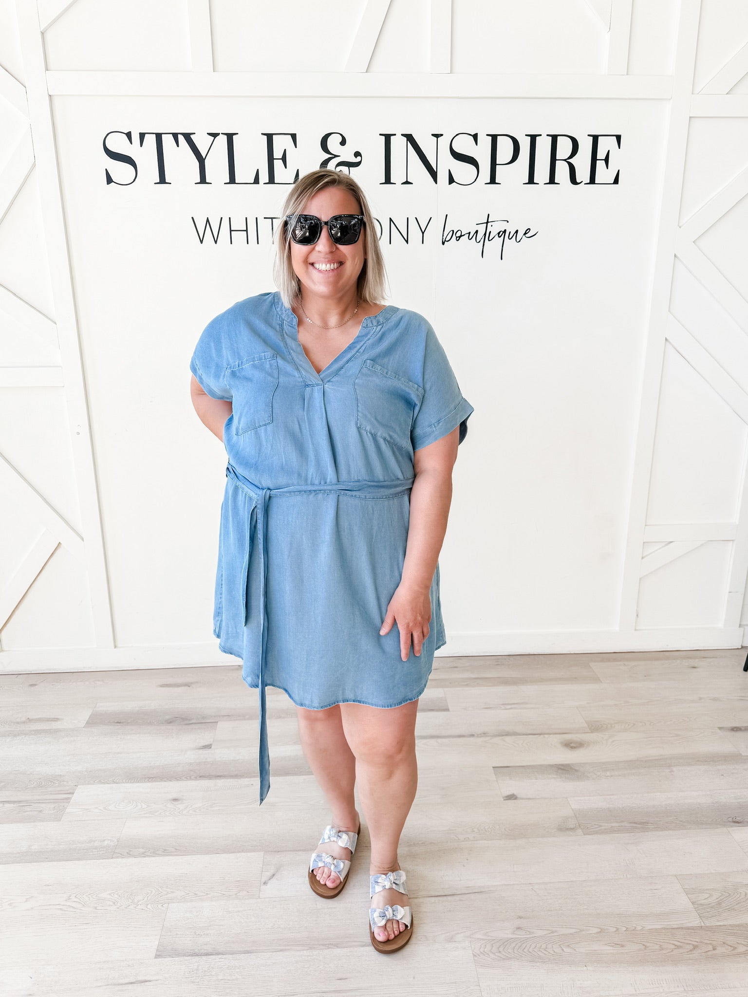 Ruth Belted Chambray Mini Shirt Dress *FINAL SALE*