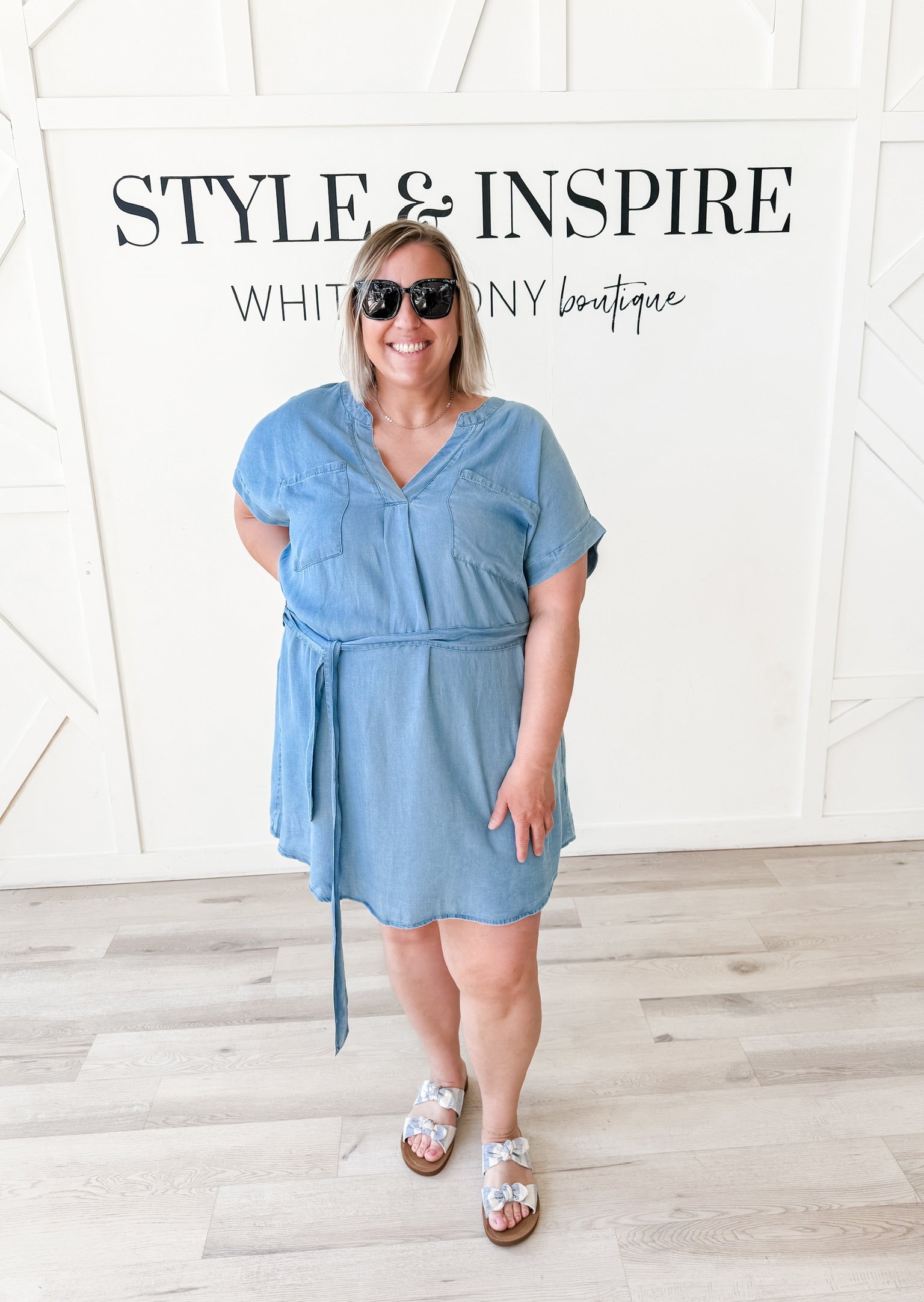 Ruth Belted Chambray Mini Shirt Dress *FINAL SALE*