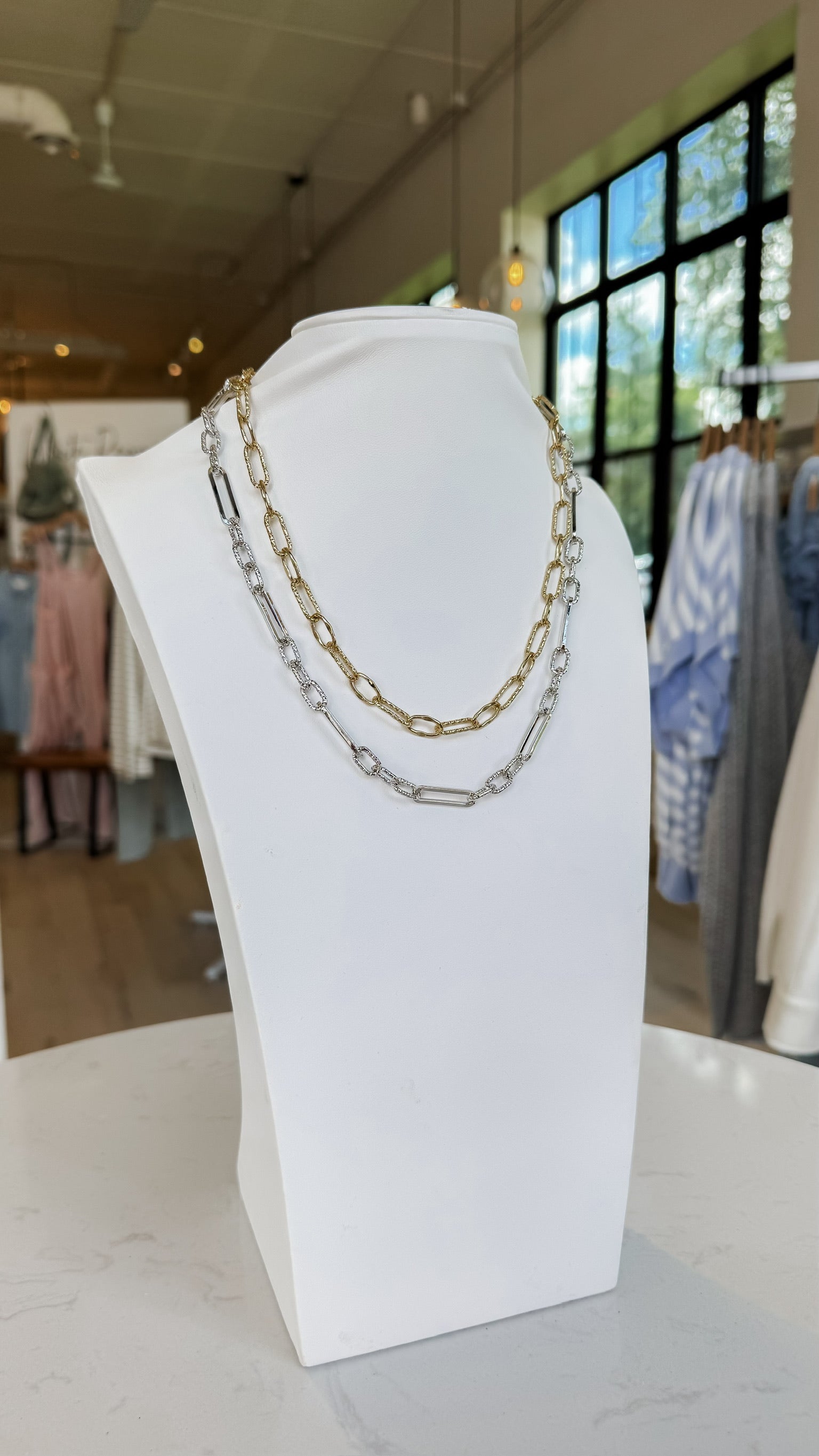 Textured Mixed S&G Chain Necklace *Final Sale*
