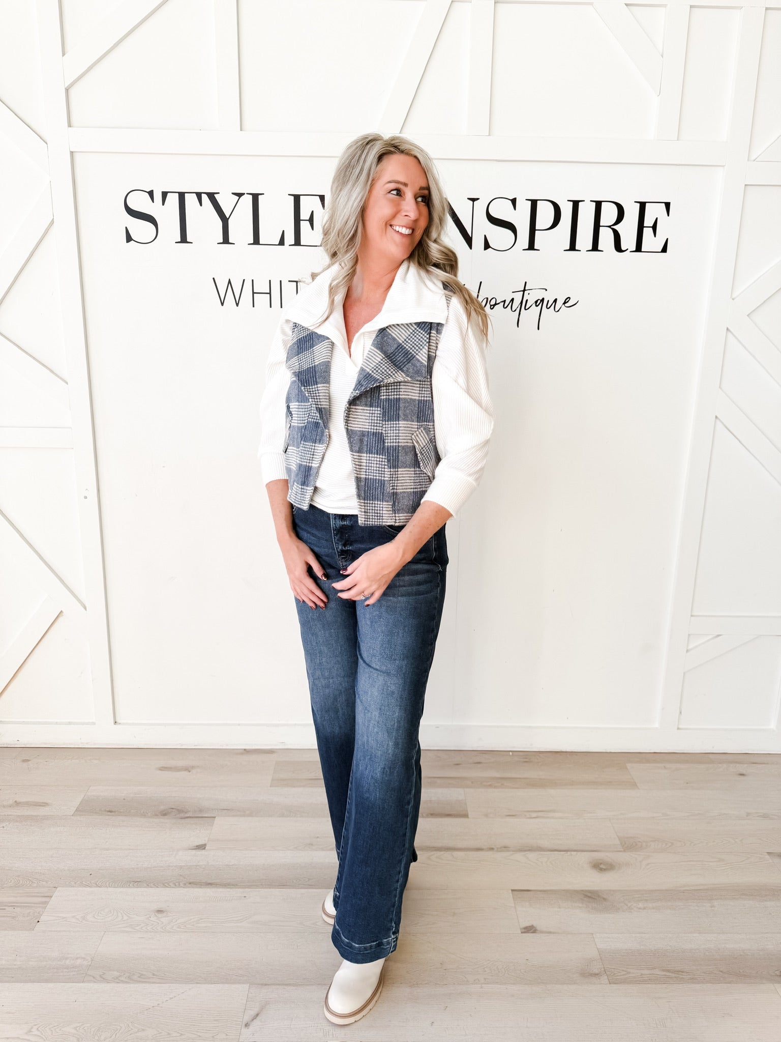 Mary Plaid Open Front Vest