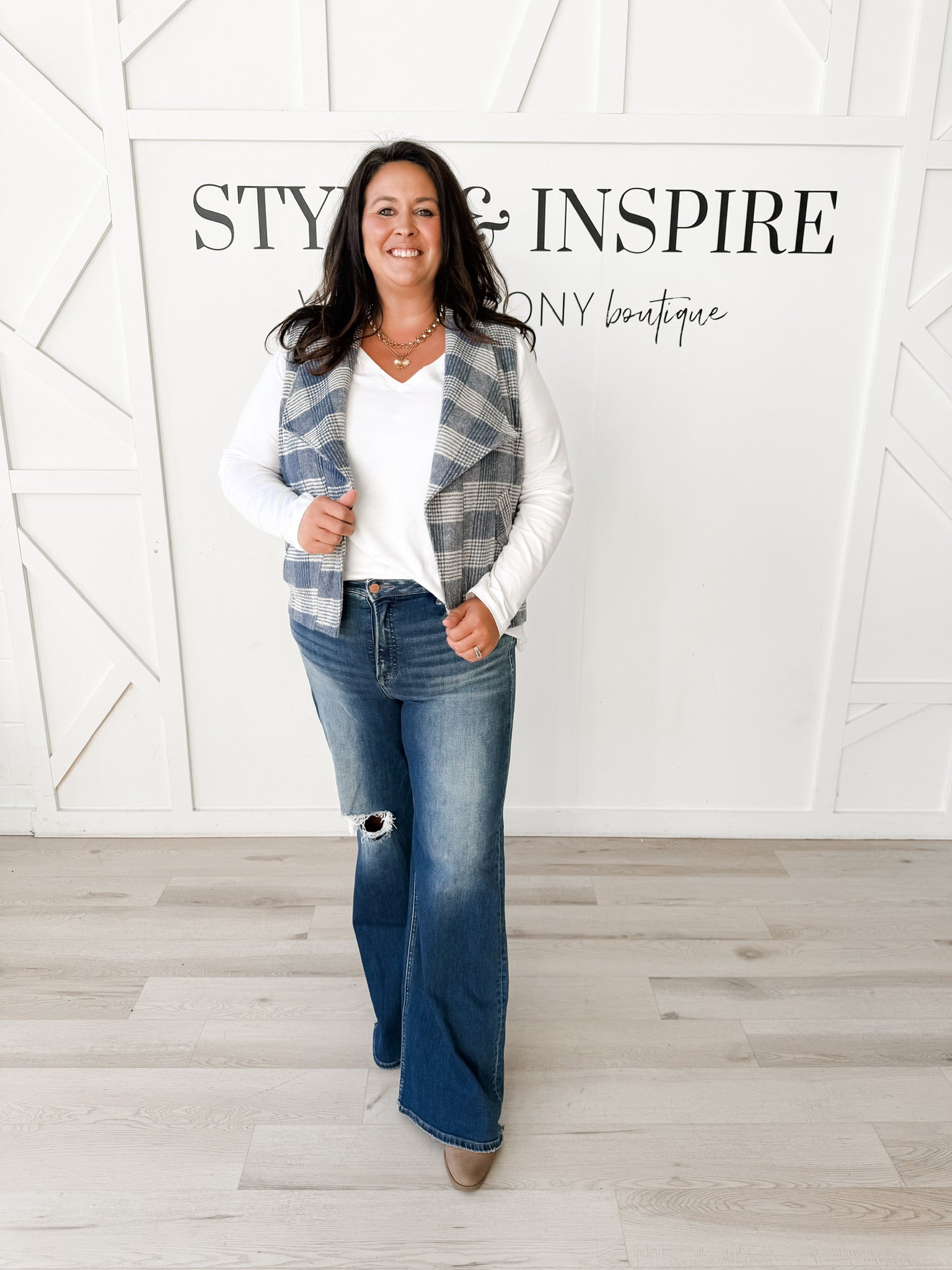 Mary Plaid Open Front Vest