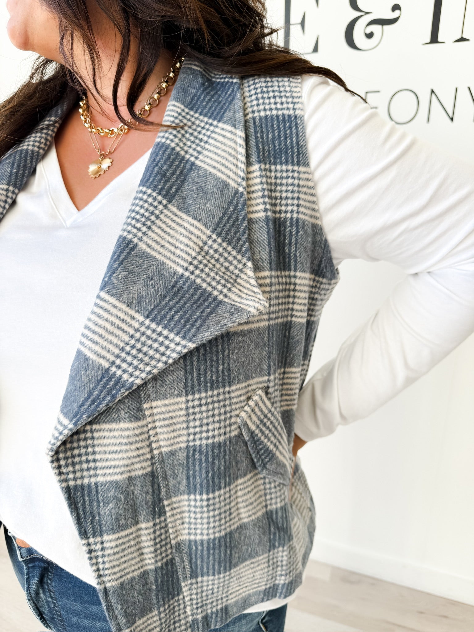 Mary Plaid Open Front Vest