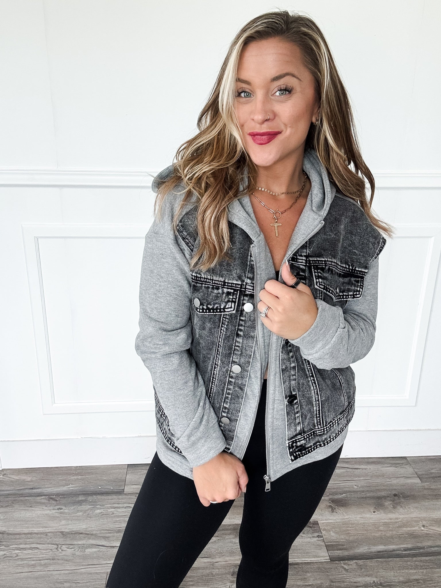 Archie Denim Contrast Front Zip Hoodie