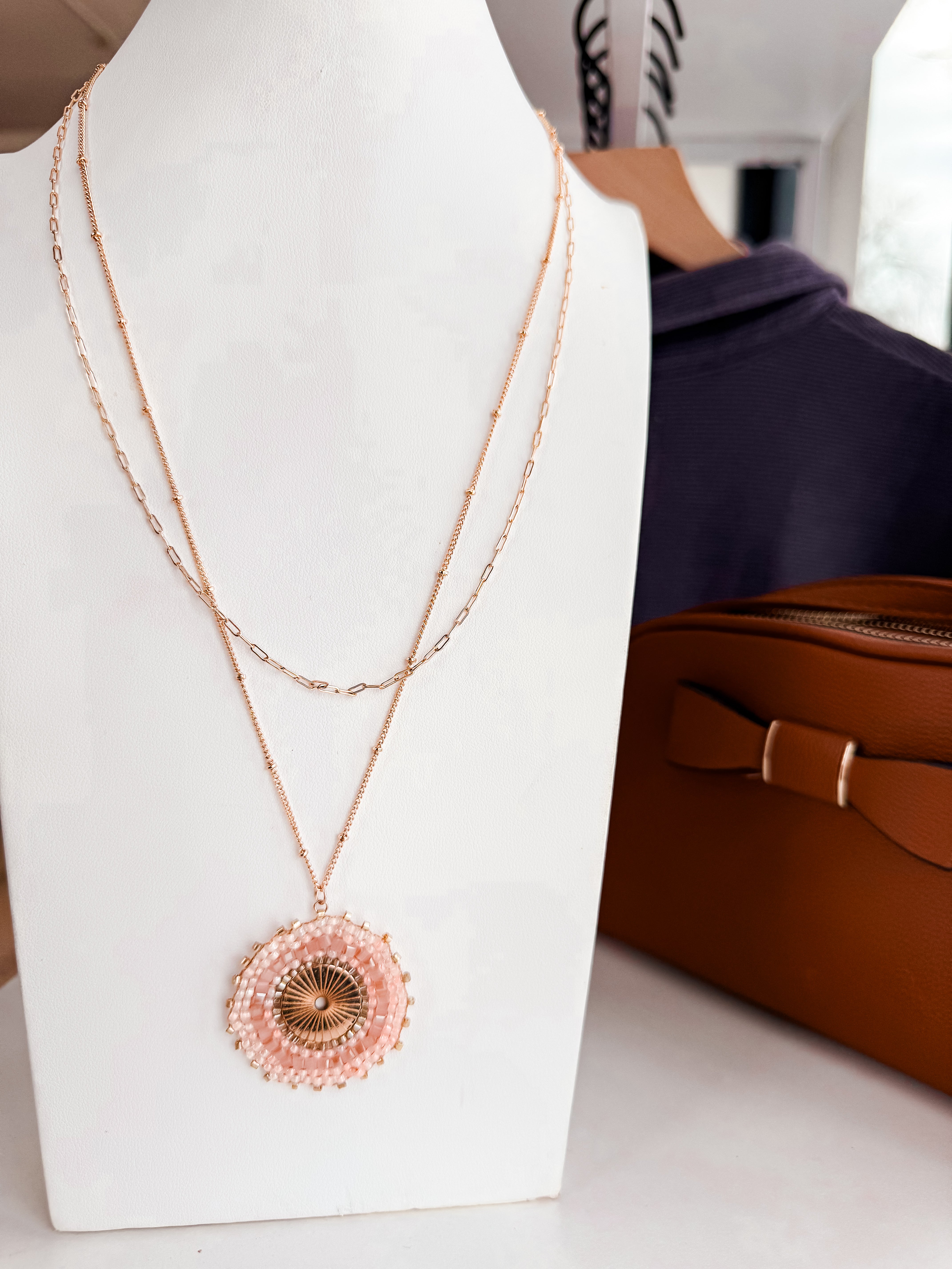 Beaded Disc Pendant Necklace. *Final Sale*