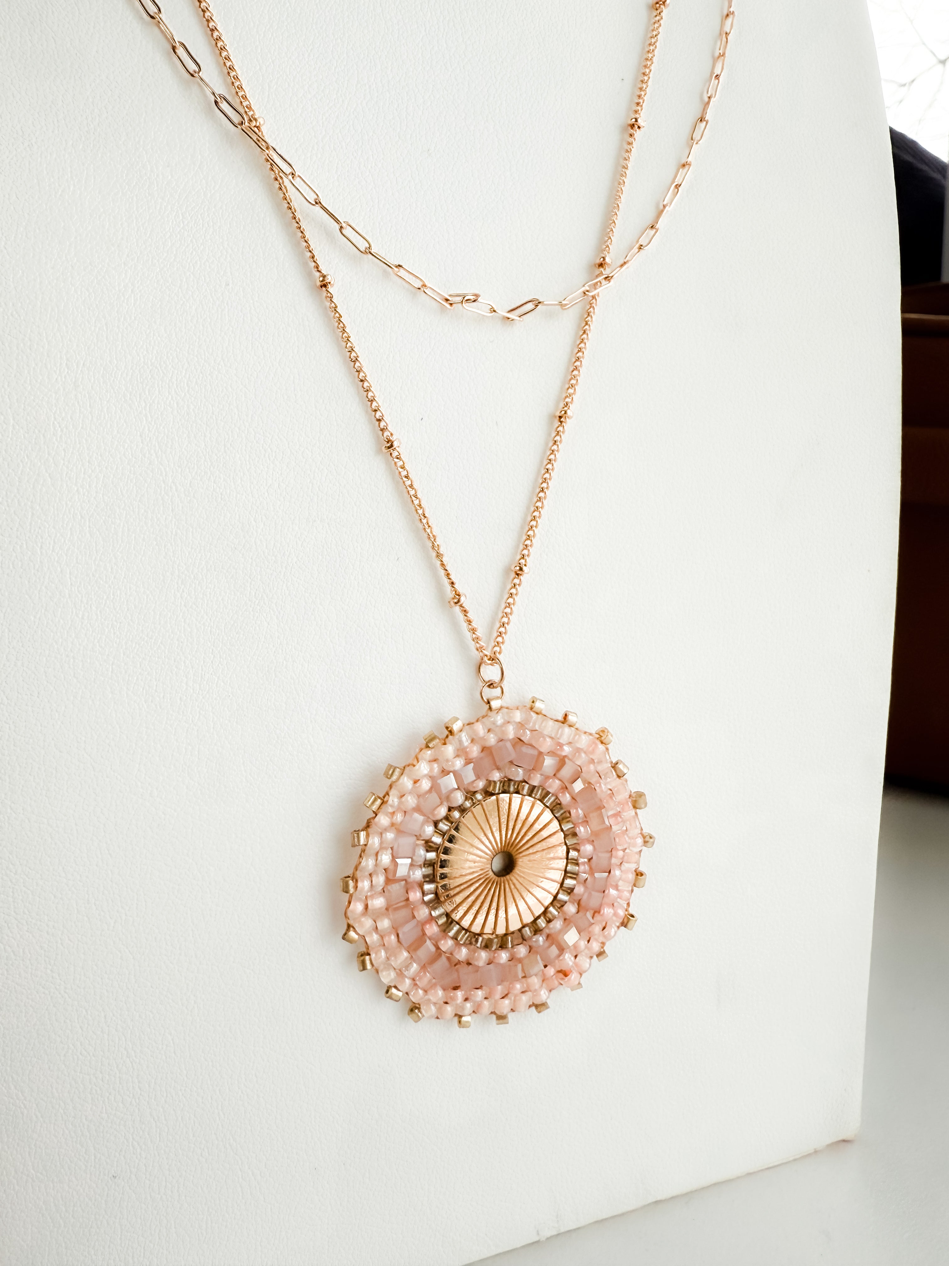 Beaded Disc Pendant Necklace. *Final Sale*