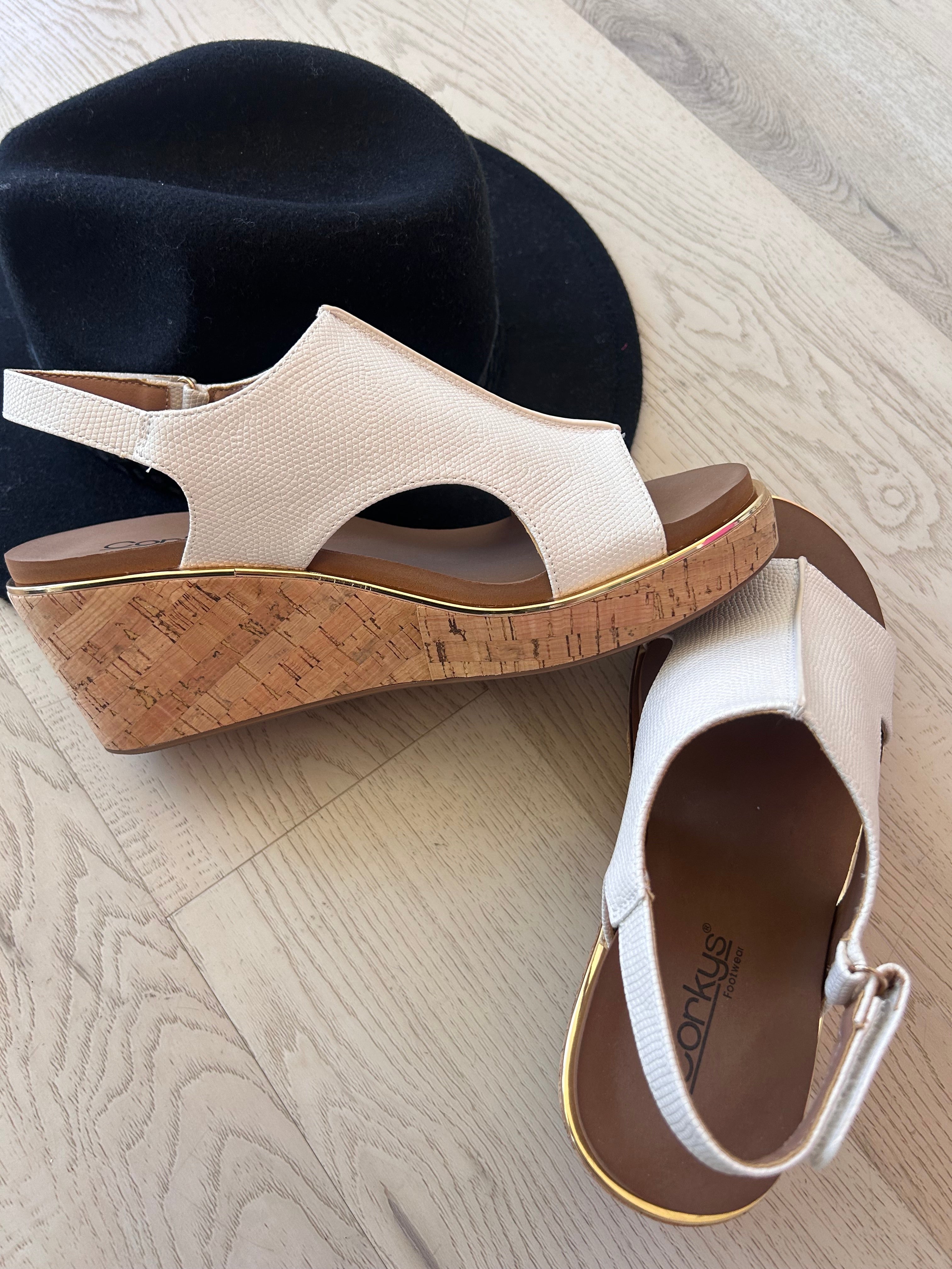 Corkys Carley Ivory Lizard Wedge Sandals