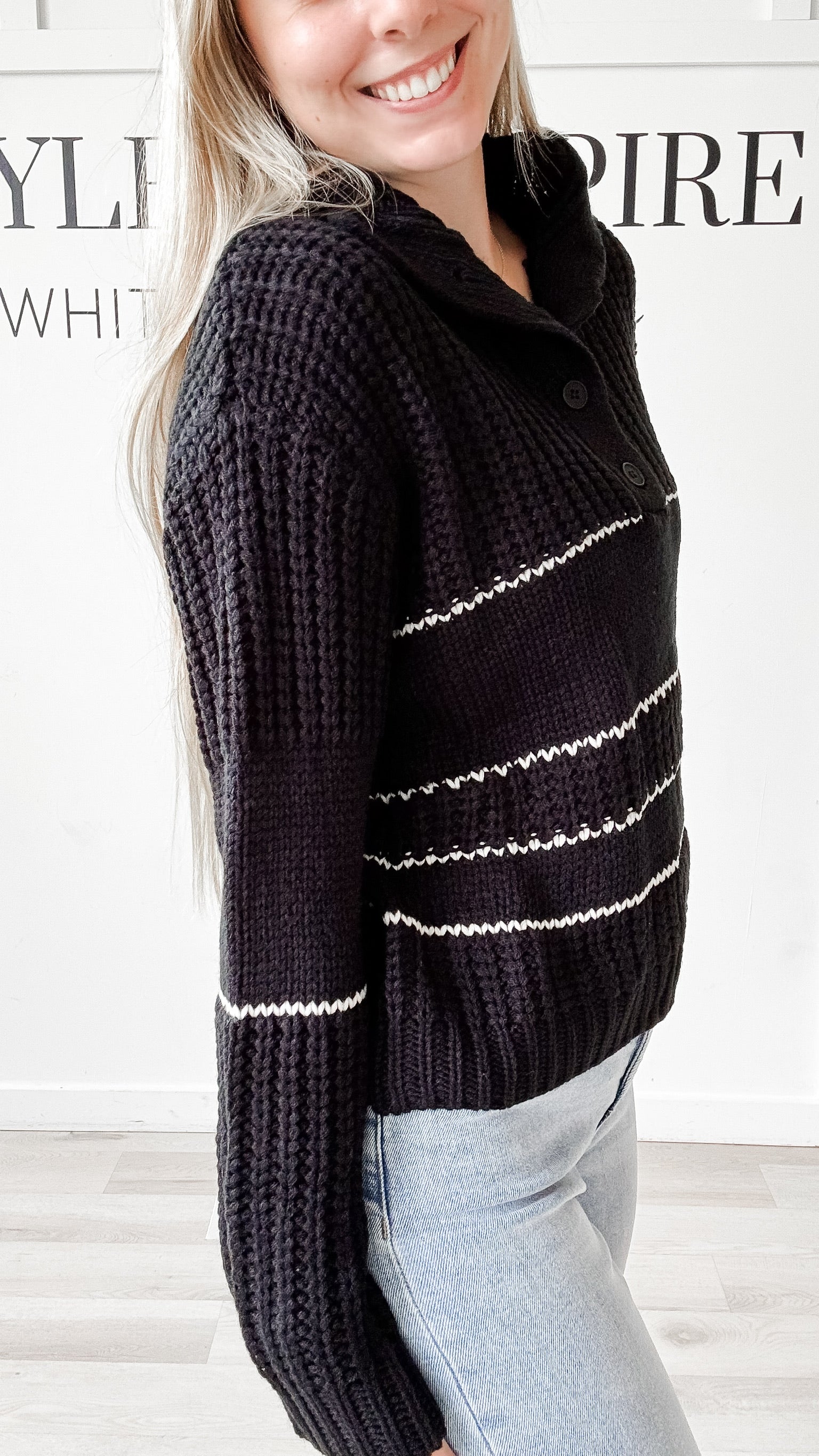 Elmari Half Button Stripe Sweater