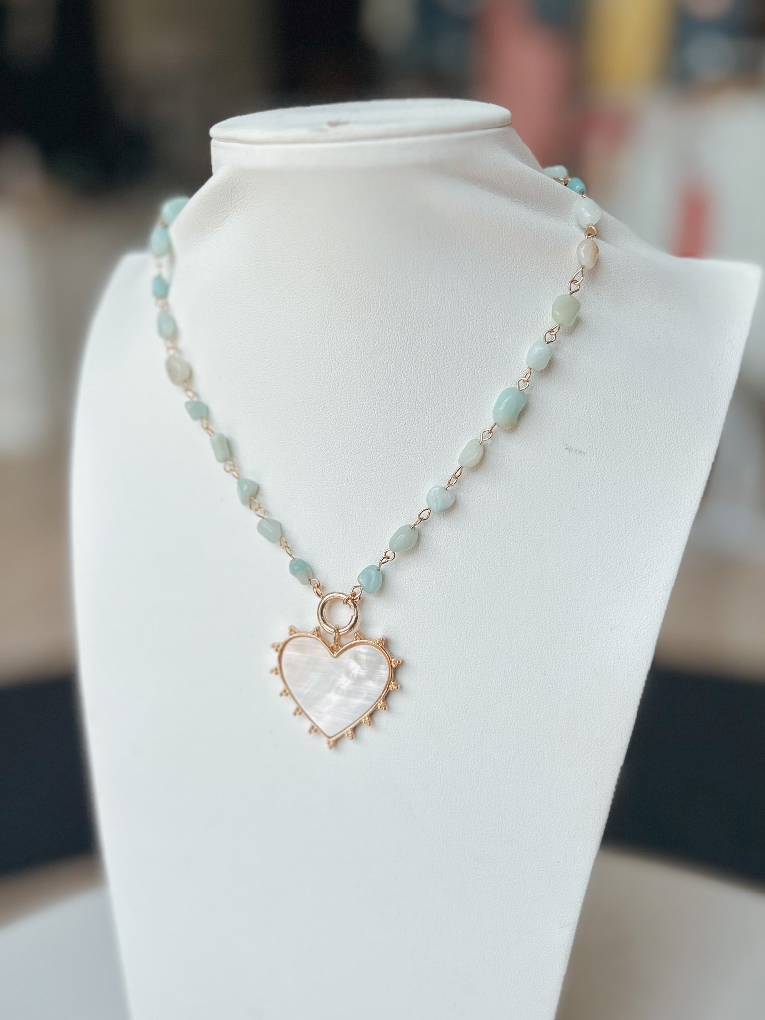 Stone with Heart Charm Necklace. *Final Sale*