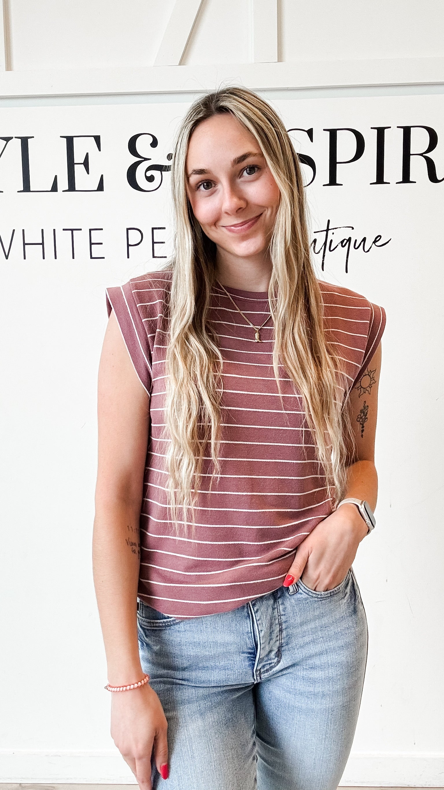 Megan Cap Sleeve Stripe Top