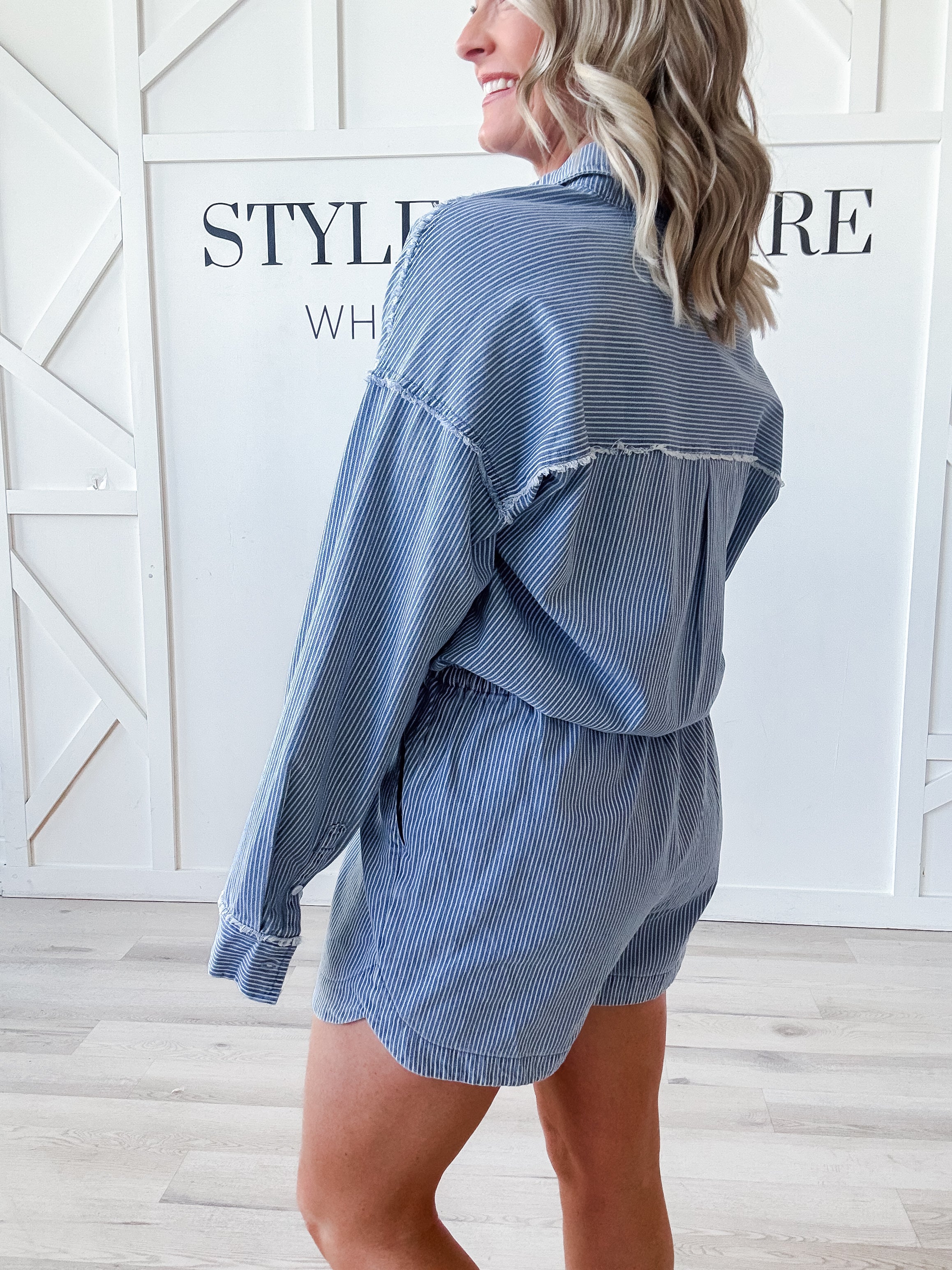 Rita Striped Denim Romper