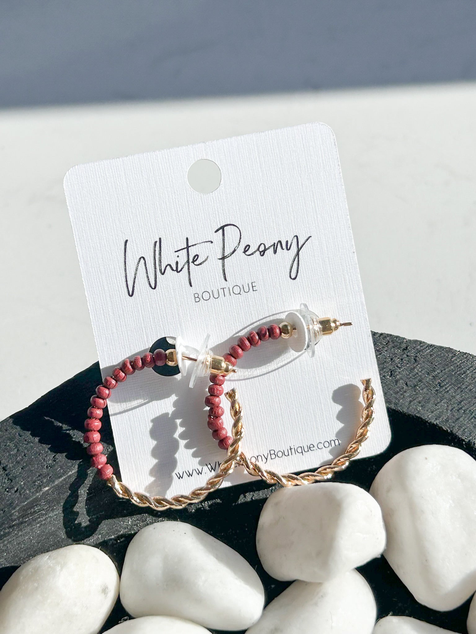 Half Bead and Twist Open Hoop Earring *Final Sale*