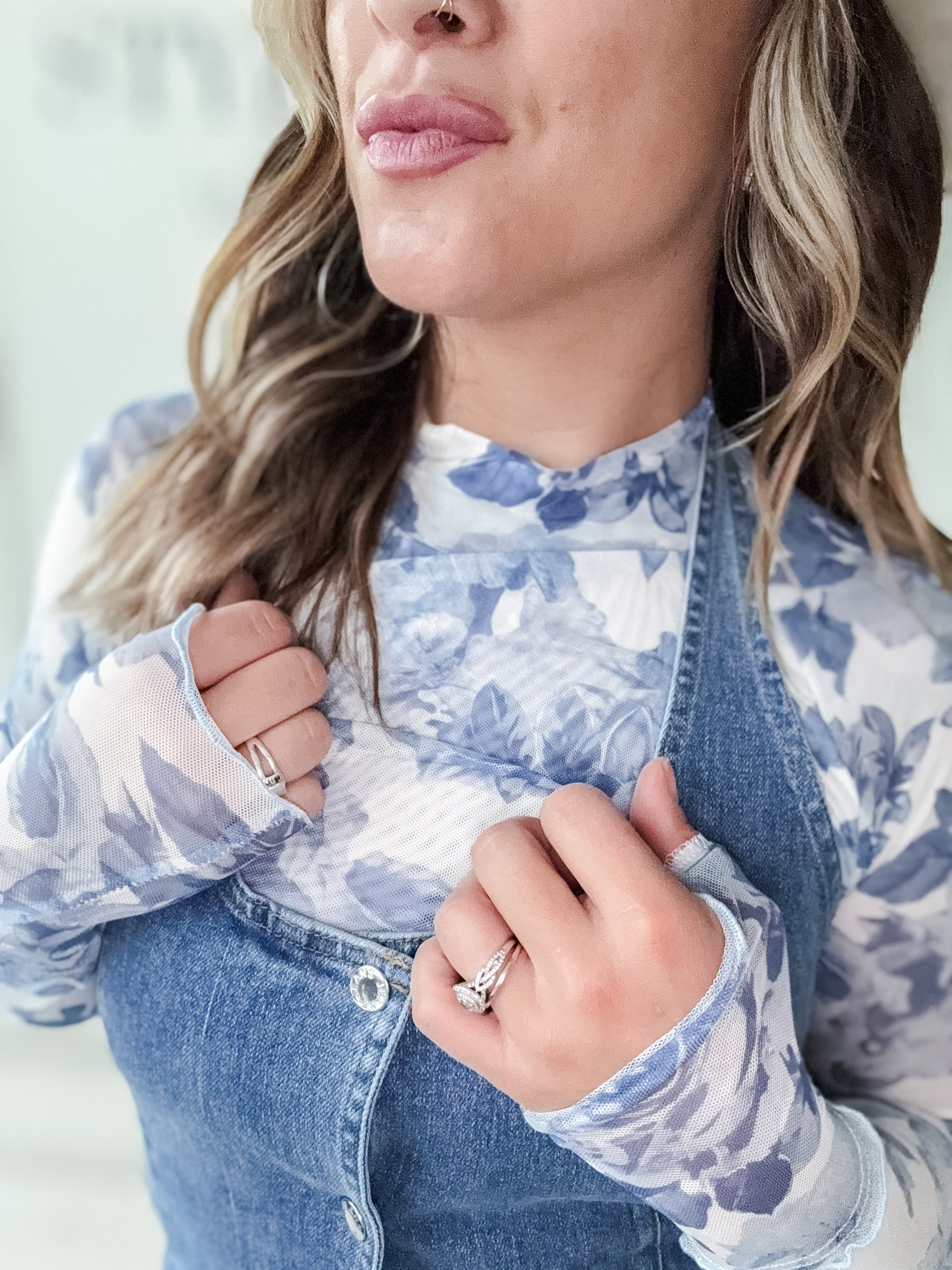 Hazel Floral Mesh Thumbhole Top