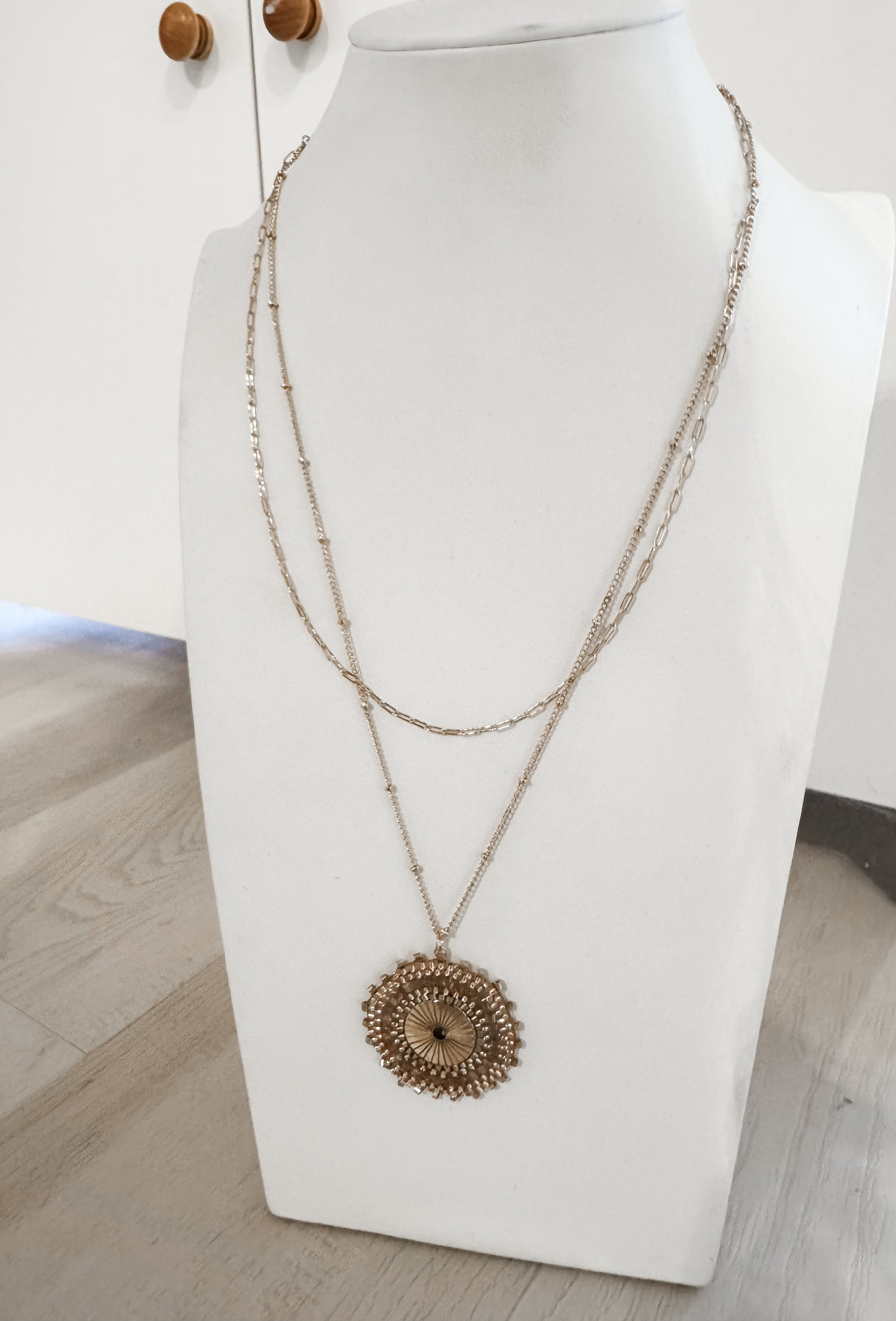 Beaded Disc Pendant Necklace. *Final Sale*