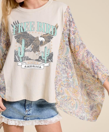 Free Bird Vintage Graphic Kantha Top