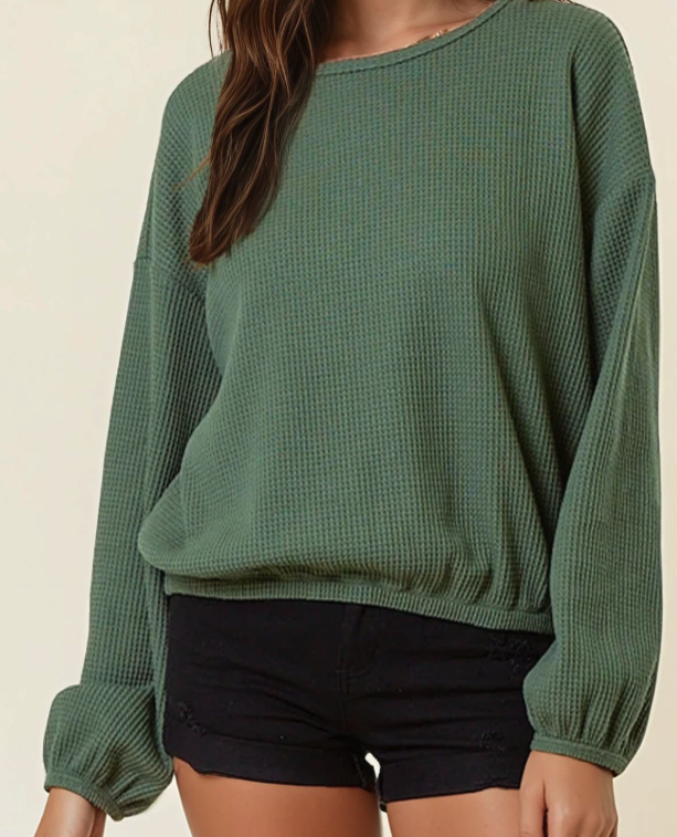 Kendra Waffle Texture Boatneck Top